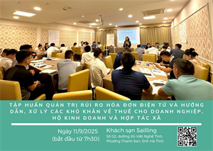Mời tham gia tập huấn về Quản trị rủi ro hóa đơn điện tử